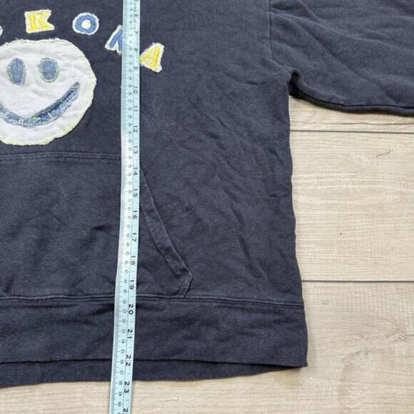 Y2K Muskoka Smiley Face Hoodie L Navy Made in Canada Hand-Drawn Vintage Skater - Picture 7 of 7